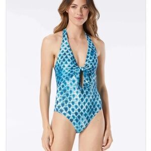 Vince Camuto snakeskin Tie Front Halter One Piece Swimsuit